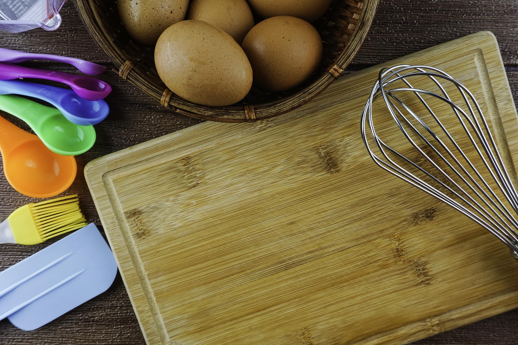Small kitchen workspace with utensils and ingredients